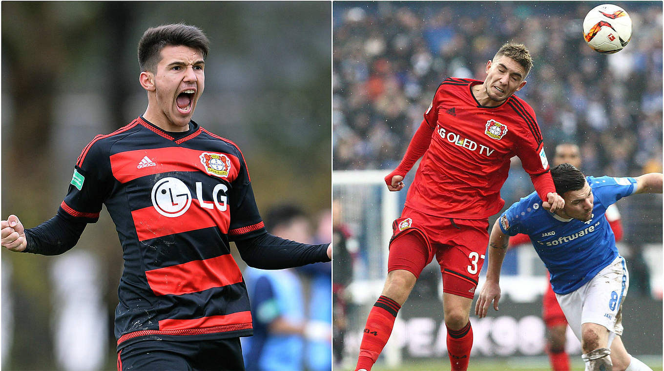 Verlängern in Leverkusen: Angreifer Patrik Dzalto und Mittelfeldspieler Marlon Frey (r.) © imago/DFB