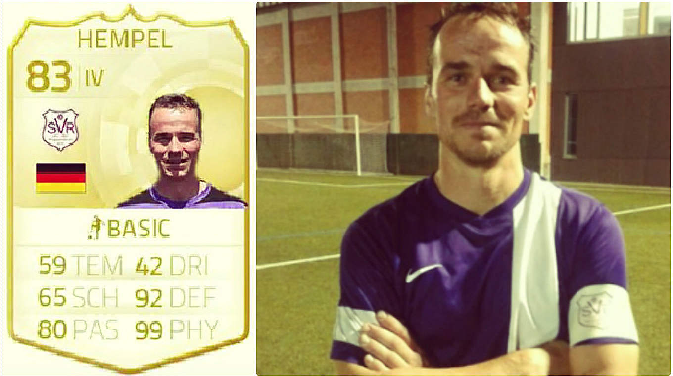 Eine eigene "FIFA16"-Profilkarte: Mike Hempel wird in Ruppertshain fast schon verehrt © youtube.com/staylilatv / Collage: FUSSBALL.DE