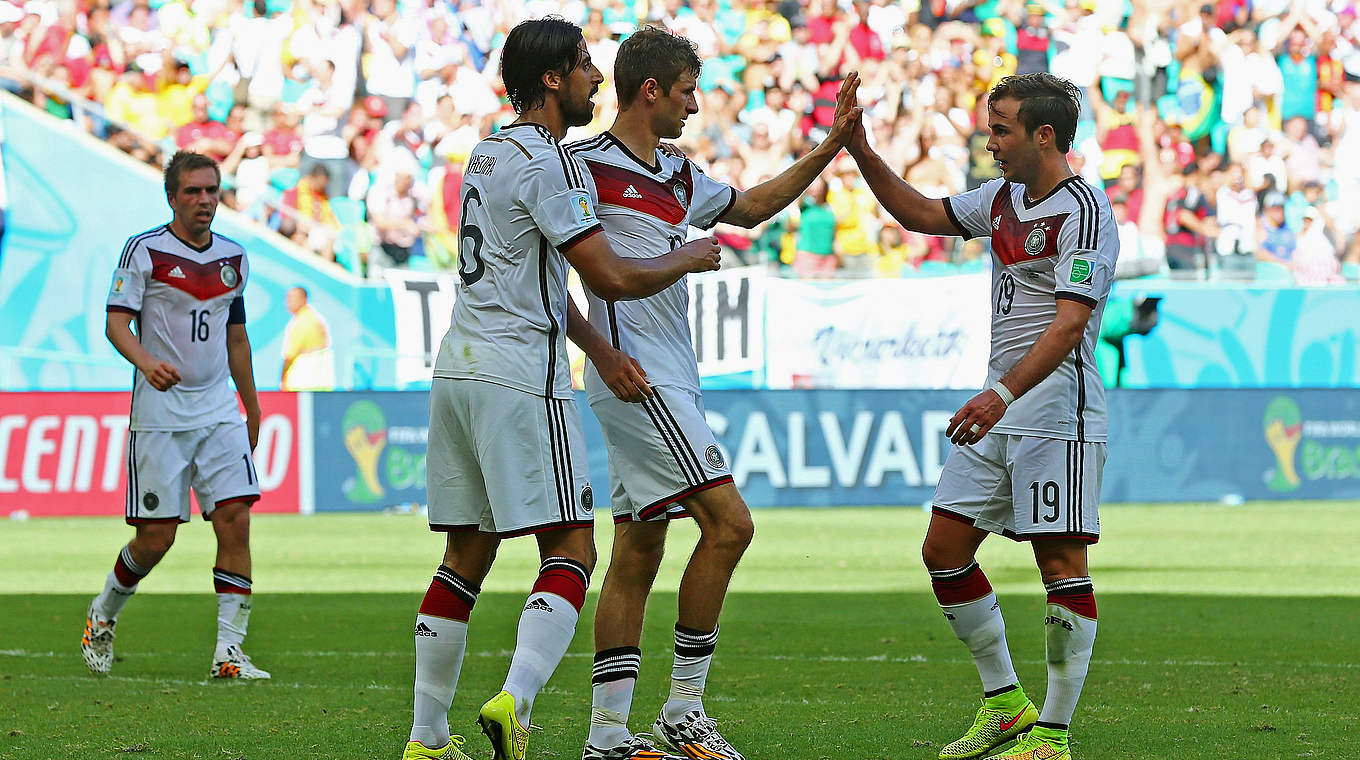 Kollegen im Nationalteam, Konkurrenten in Europa: Götze, Müller und Khedira (v.r.) © 2014 Getty Images