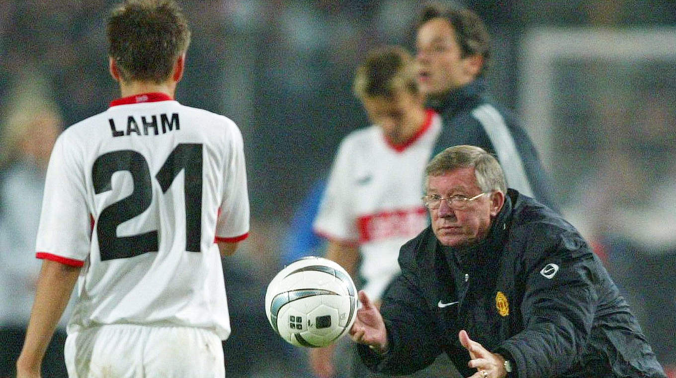 Lahm's first Champions League start came against Manchester United in 2003 © Bongarts/Getty Images