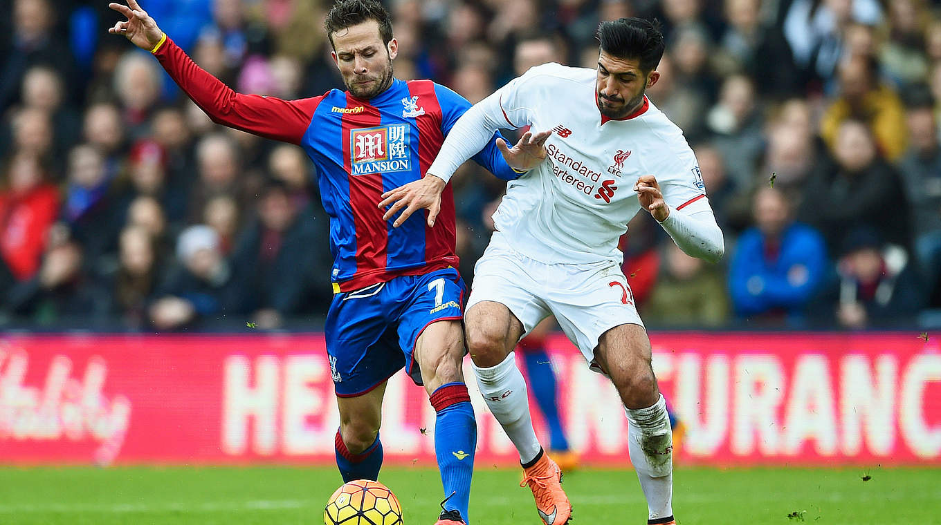 Emre Can battles for possession with Yohan Cabaye © 2016 Getty Images