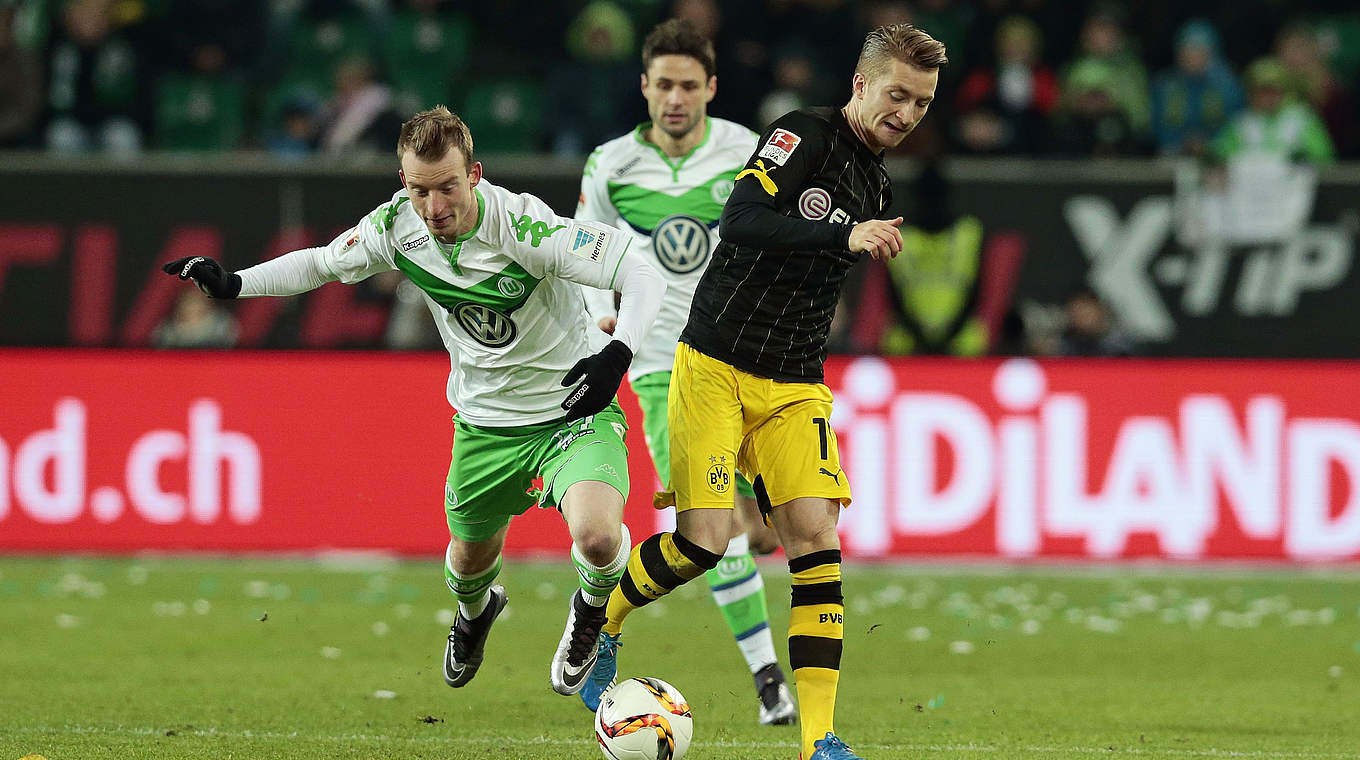 Stehen sich am 32. Spieltag gegenüber: Arnold (l.) mit Wolfsburg und Reus mit dem BVB © 2015 Getty Images For MAN