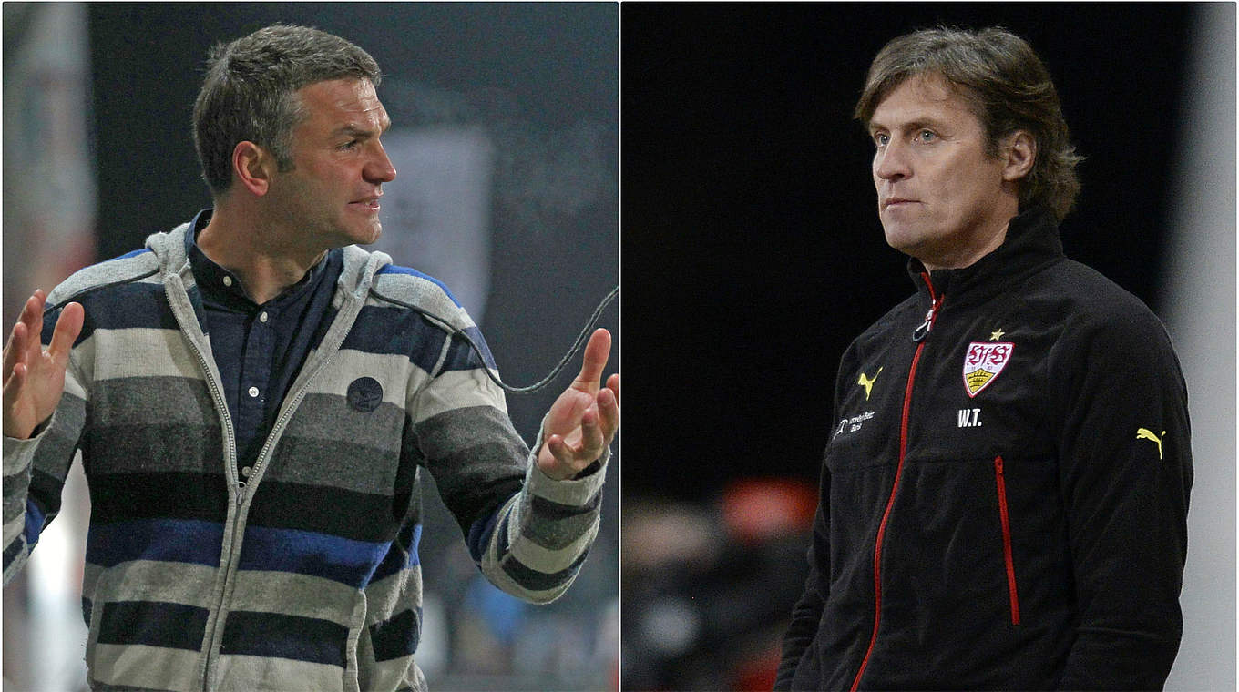 Stadtderby in Stuttgart: Die Kickers um Trainer Stipic (l.) treffen auf Thomaes VfB II © GettyImages/DFB