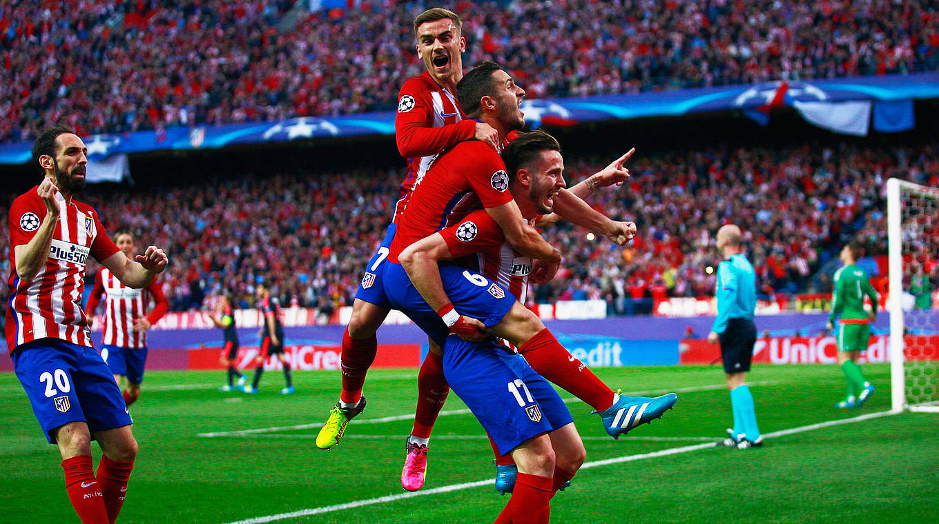 Saul Niguez celebrates his 11th minute goal. © 2016 Getty Images