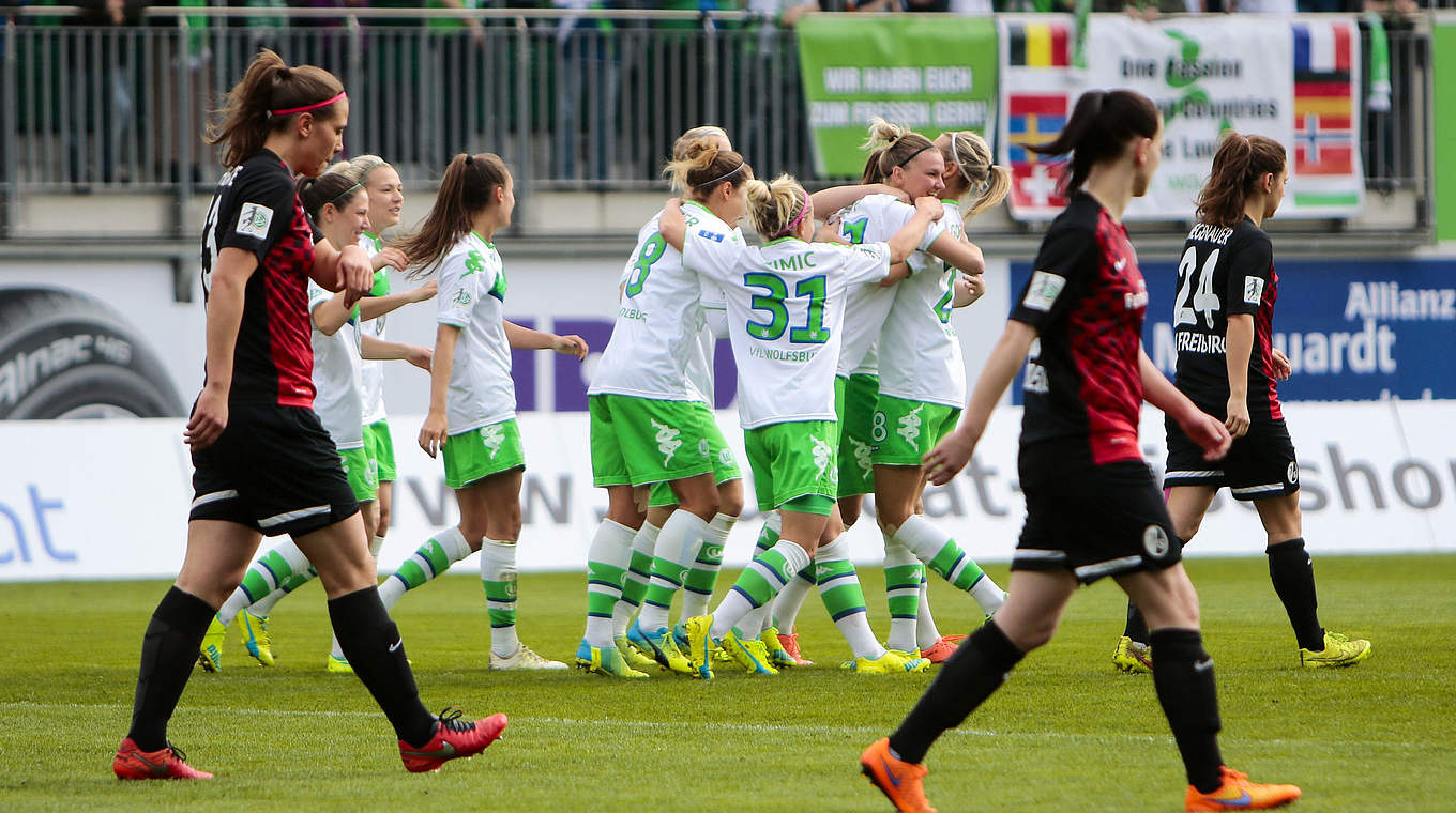 VfL Wolfsburg - SC Freiburg 2:1 (1:0): Die Frauen des VfL Wolfsburg können das zweite Halbfinale für sich entscheiden und treffen nun im Finale auf den SC Sand. © Jan Kuppert