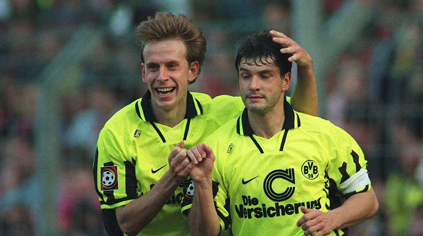 Rekordhalter: Michael Zorc (r.) mit 26 Derby-Einsätzen für den BVB © Getty Images