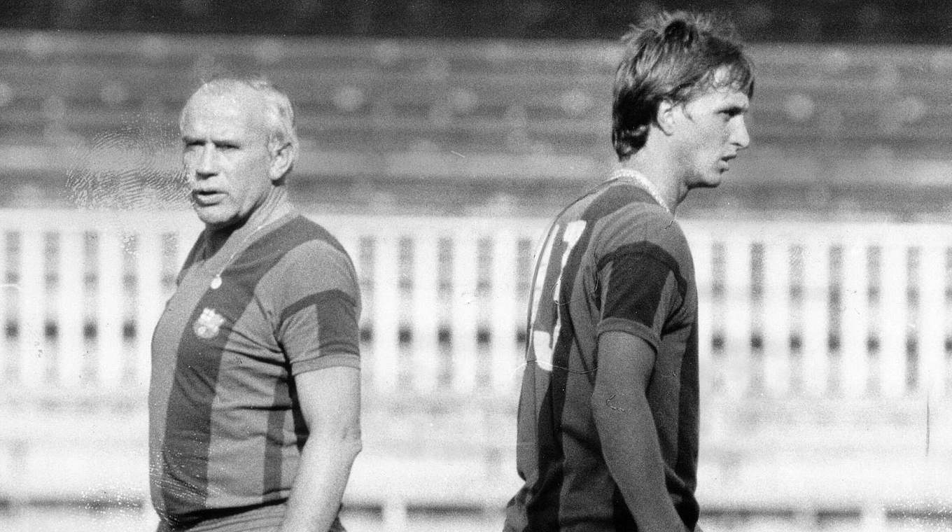 Abgang bei Barca nach Streit mit Johan Cruyff (r.): Trainer Hennes Weisweiler 1976 © imago