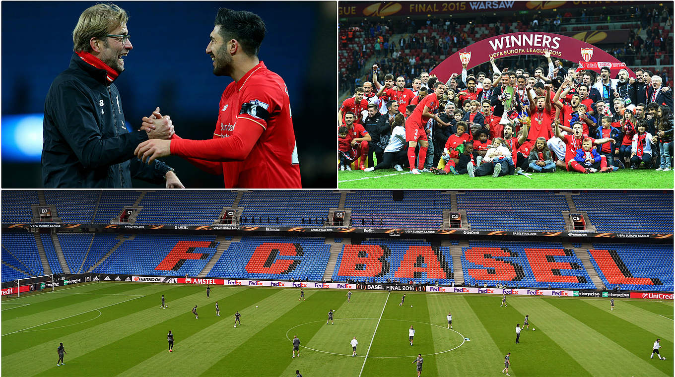 Finale in Basel: Klopp und Can (o.v.l.) fordern mit Liverpool den Titelverteidiger Sevilla © GettyImages/DFB