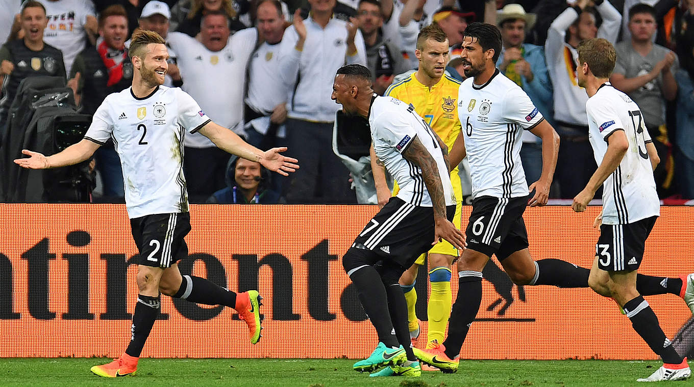 Shkodran Mustafi opened the scoring against Ukraine with his first international goal © AFP/Getty Images