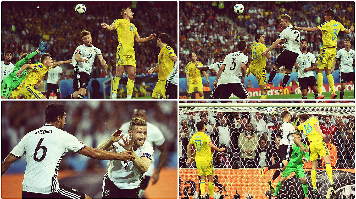 Die 19. Minute in Lille: Shkodran Mustafi trifft per Kopf zum 1:0. © Fotos Getty Images; Collage FUSSBALL.DE