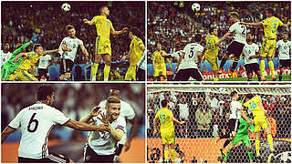 Die 19. Minute in Lille: Shkodran Mustafi trifft per Kopf zum 1:0. © Fotos Getty Images; Collage FUSSBALL.DE