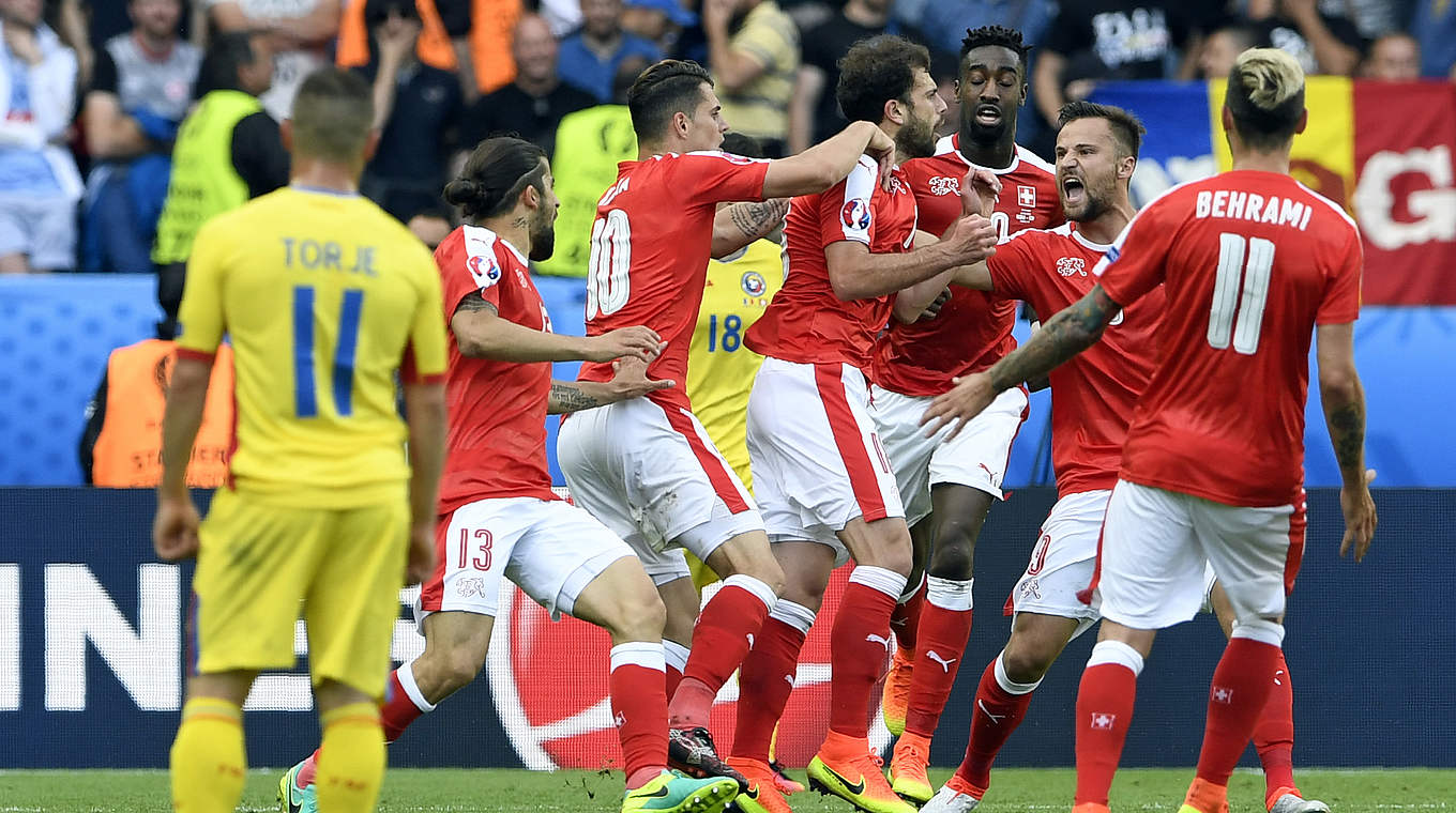 Switzerland celebrate their equaliser © This content is subject to copyright.