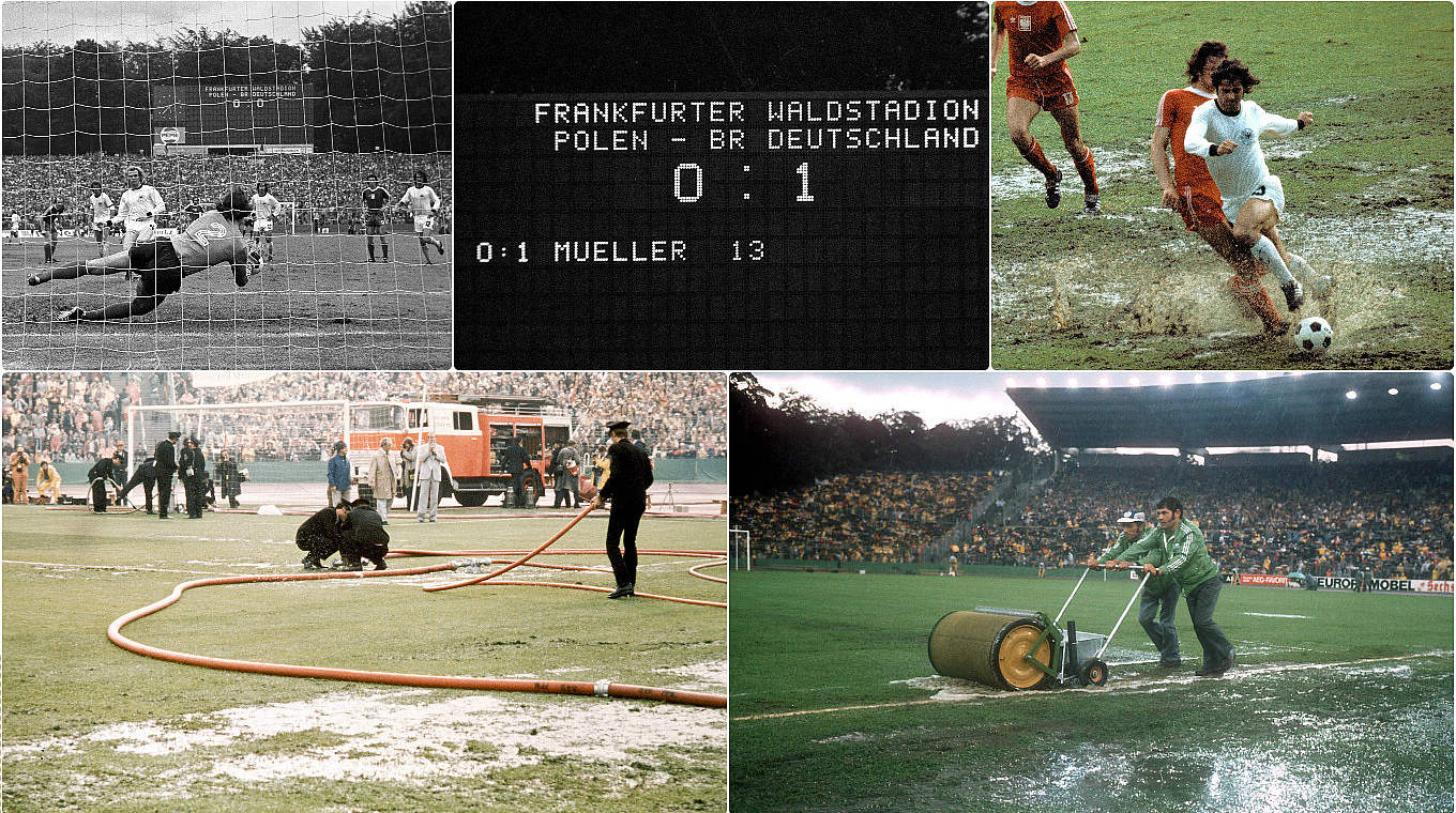 Die "Wasserschlacht" von Frankfurt: Die DFB-Auswahl besiegt Polen 1:0 am 3. Juli 1974  © imago/DFB