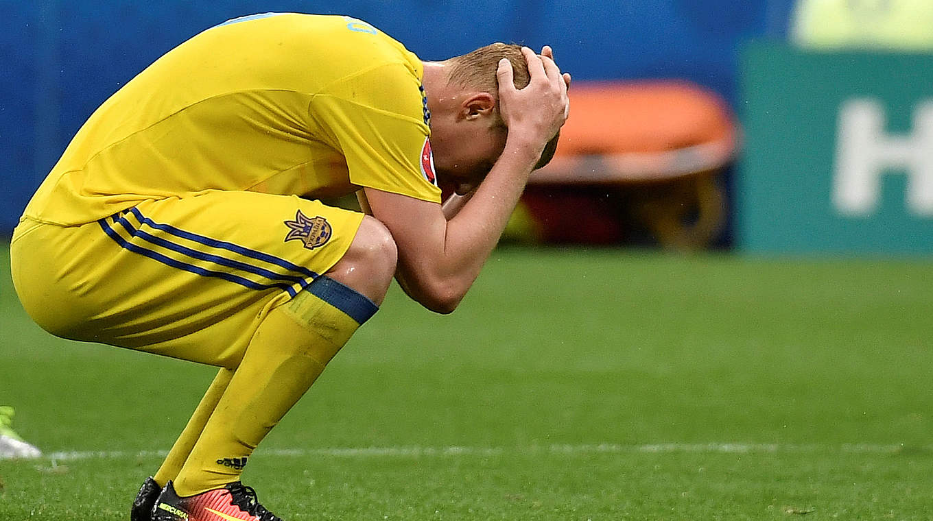 Disappointment for Ukraine as they become the first team to be eliminated © JEFF PACHOUD/AFP/Getty Images