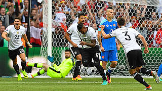 Boateng scores, Germany celebrate: The defender with his first international goal © AFP/Getty Images