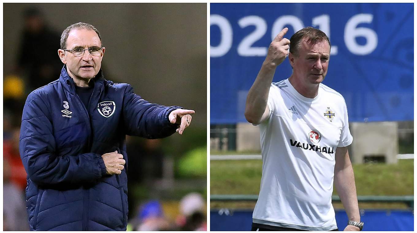 Zwei Nationaltrainer, ein Nachname: Irlands Martin und Nordirlands Michael O'Neill (v.l.) © AFP/Getty Images