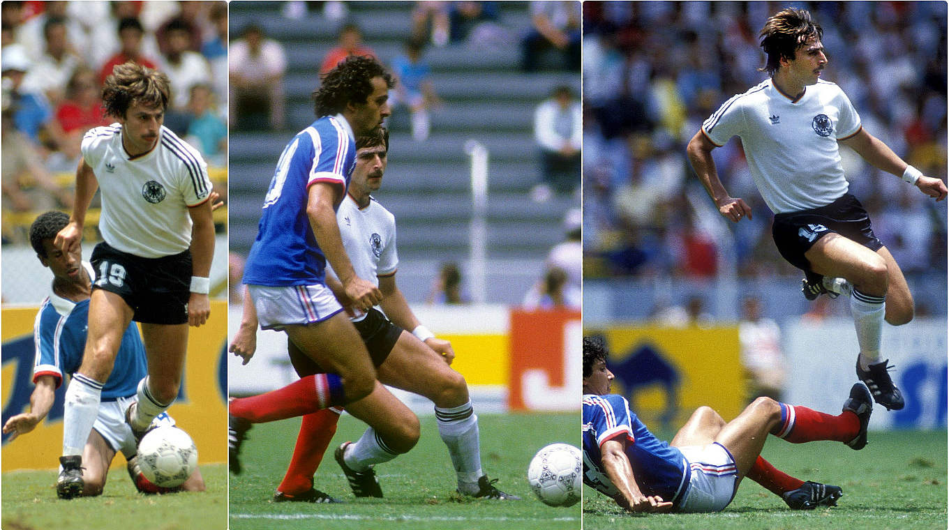 2:0-Sieg im WM-Halbfinale 1986 in Mexiko: Allofs und das DFB-Team gegen Frankreich © 