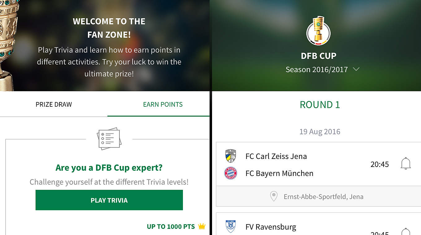 The DFB Cup is available now for iPhone and Android users. © DFB