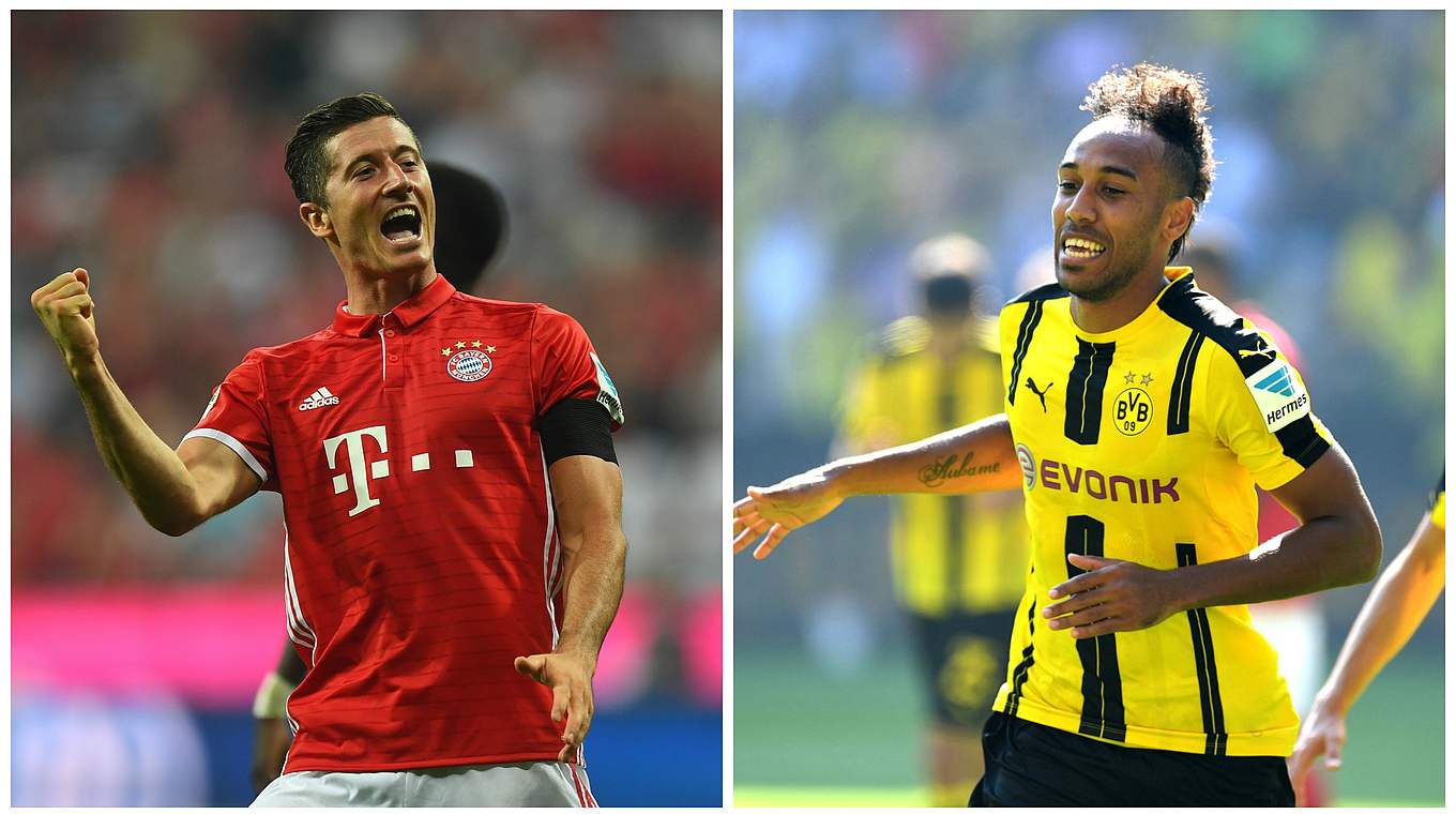 Starten am 1. Spieltag die Torejagd: Lewandowski und Aubameyang (v.l.) © AFP/Getty Images/DFB