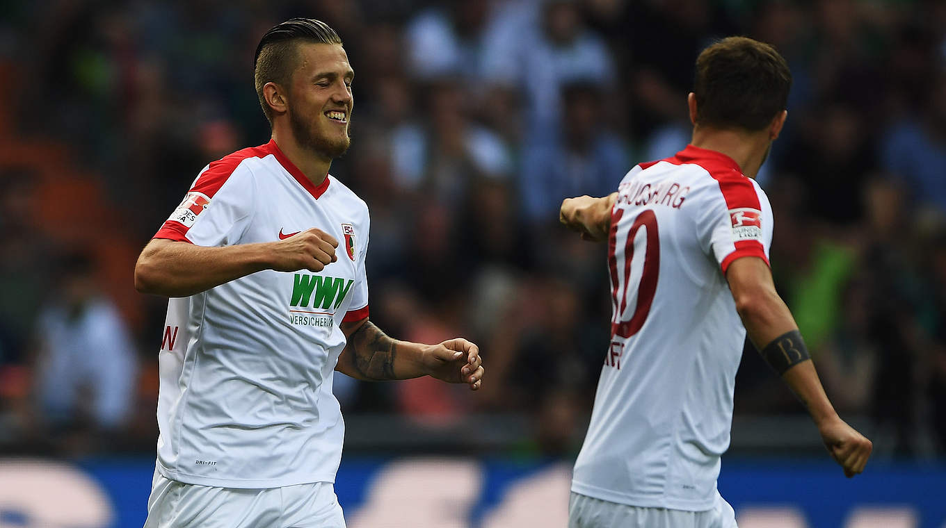 Augsburg celebrate: 2-1 up after being 1-0 down © 2016 Getty Images