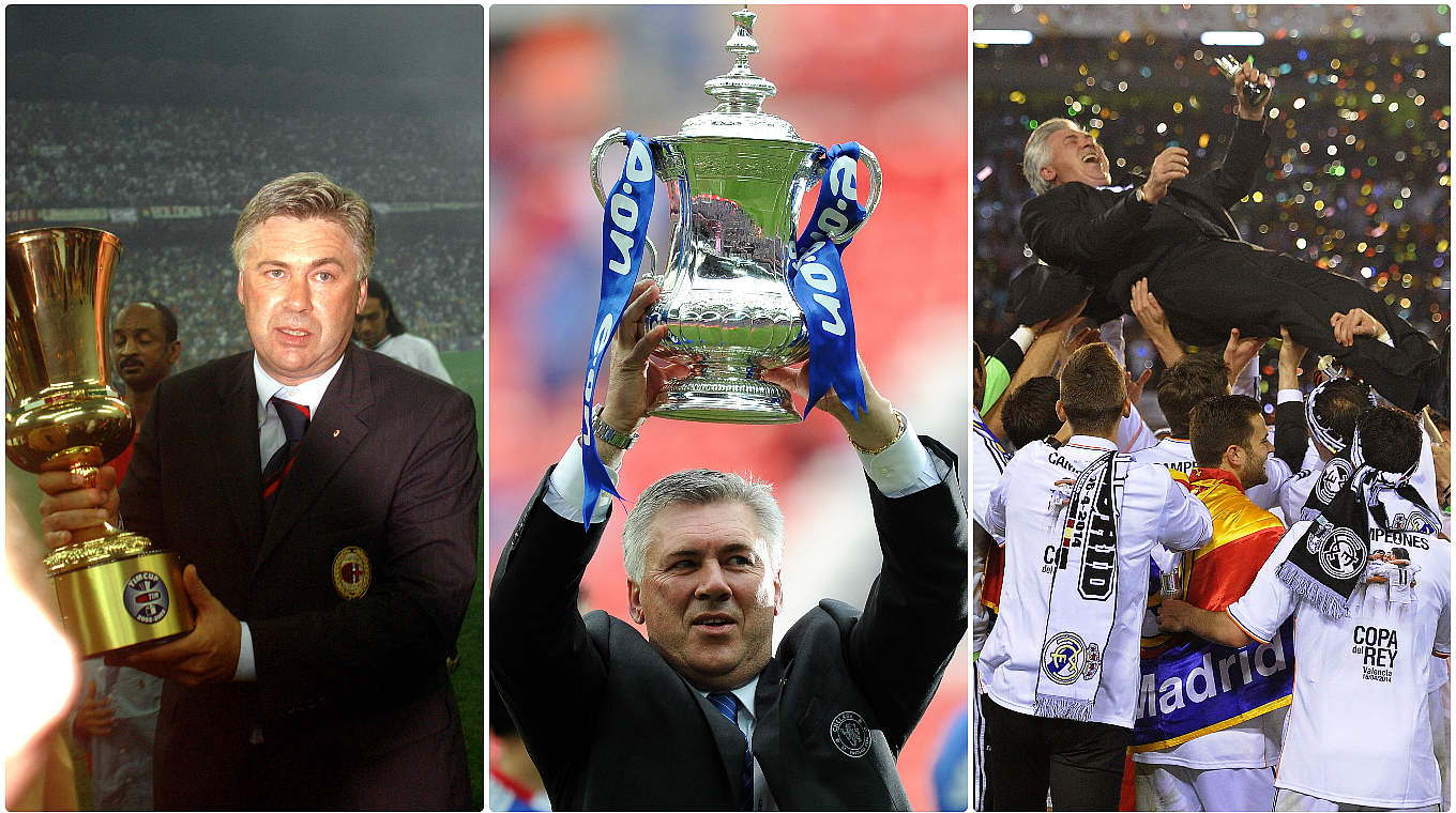 Carlo Ancelotti has enjoyed cup triumphs with Milan, Chelsea and Real Madrid © Getty Images, Imago