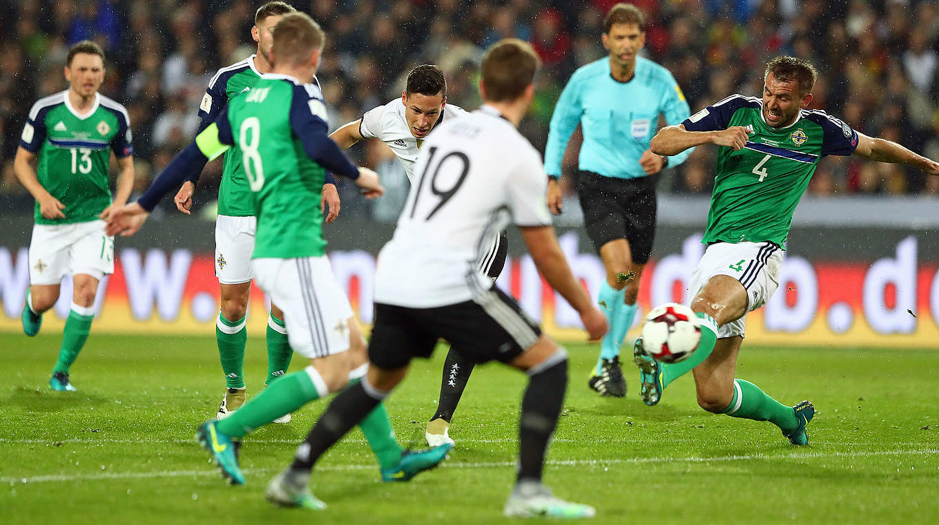 Draxler (middle) gives Germany the lead in the 13th minute of play.  © Getty Images