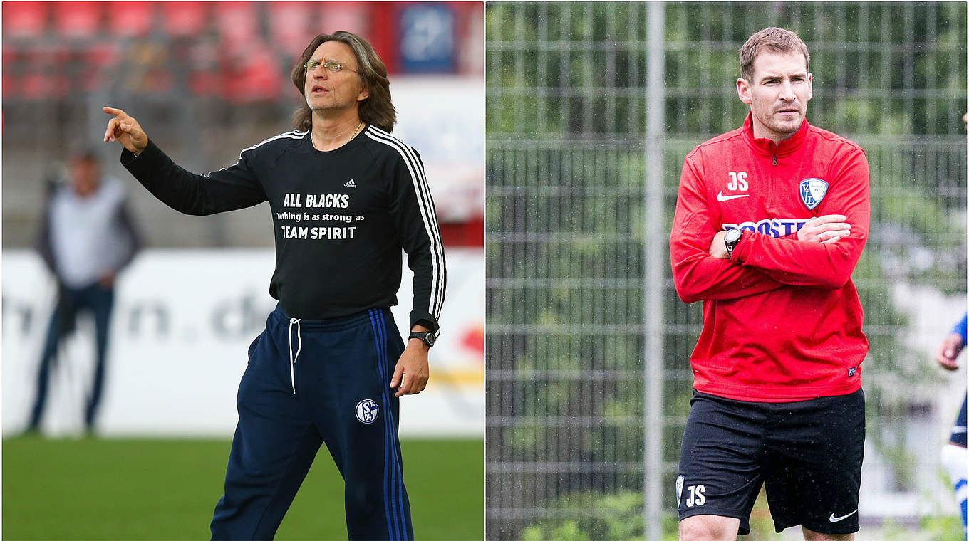 Treffen im Revierderby aufeinander: Schalke-Trainer Elgert (l.) und VfL-Coach Siewert © Getty Images/DFB