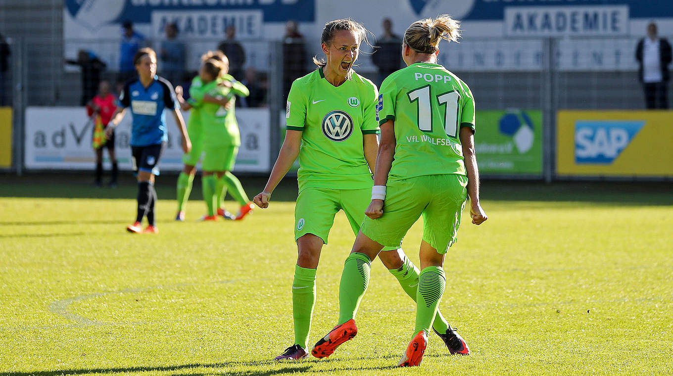 Späte Matchwinnerin für den VfL Wolfsburg in Hoffenheim: Alexandra Popp (r.) © Jan Kuppert