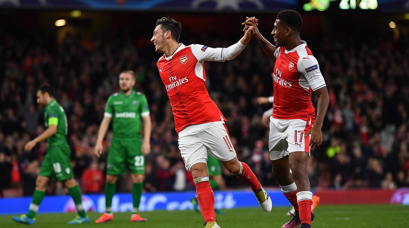 First ever hat-trick: Özil scores three times against Ludogorets Rasgrad © 2016 Getty Images