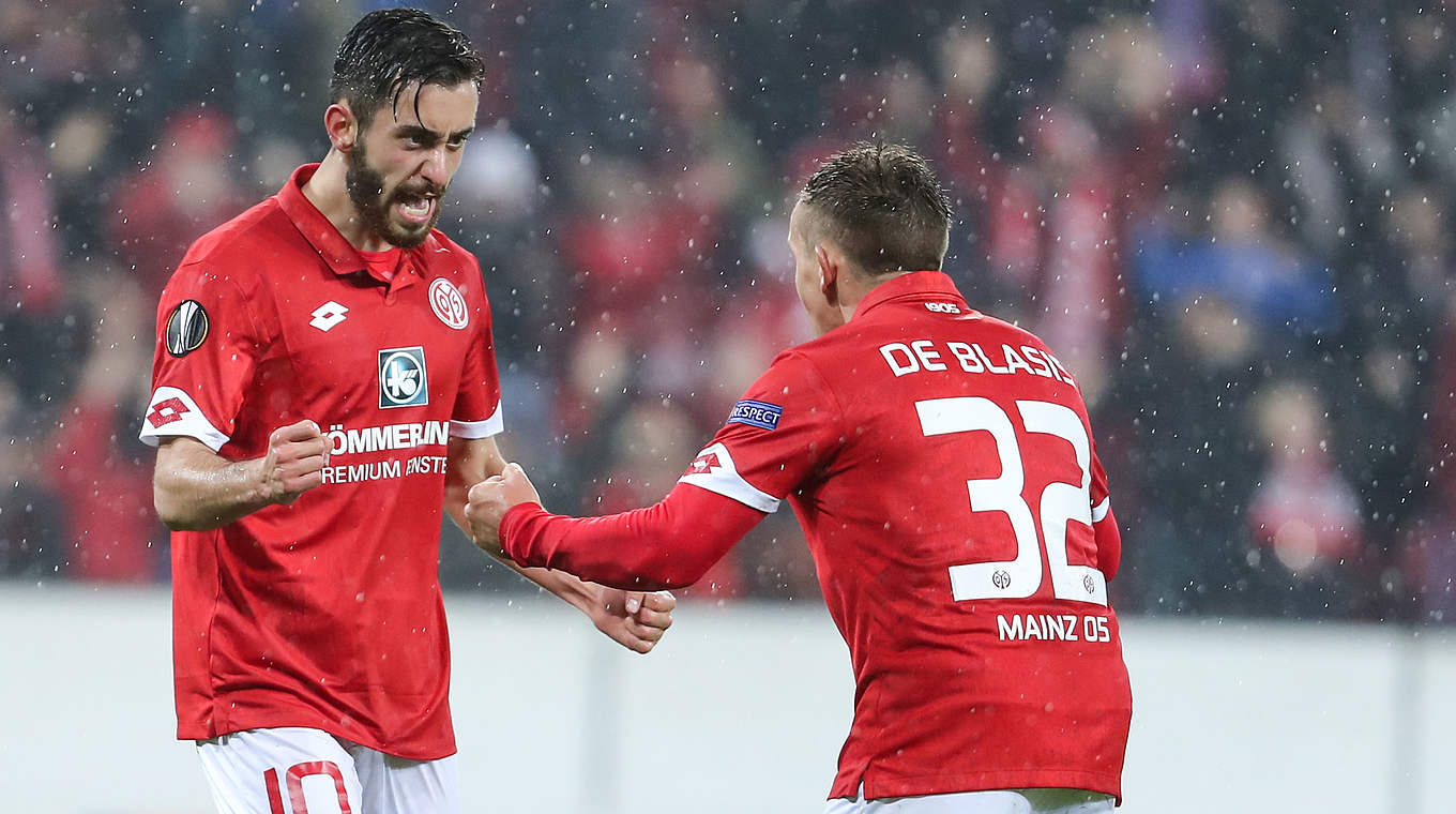 Früher Jubel: Nach Mallis (l.) Treffer geht Mainz gegen Anderlecht in Führung © 2016 Getty Images