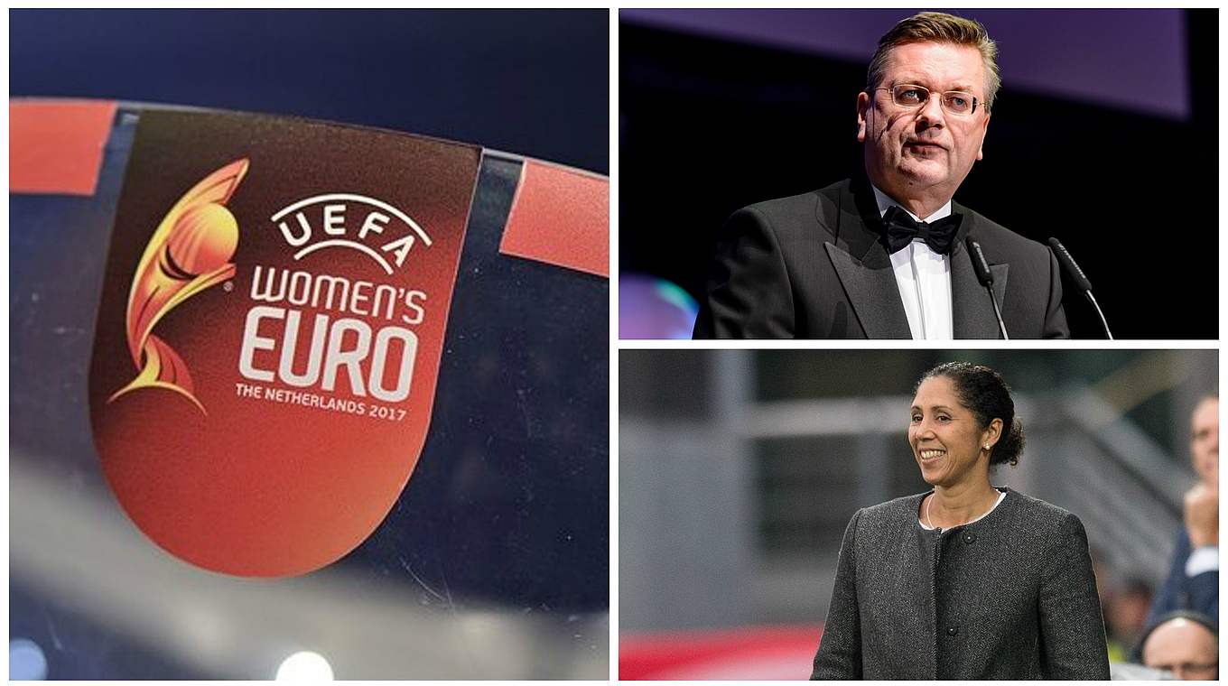 Auslosung der Frauen-EM 2017 in Rotterdam: Steffi Jones und Reinhard Grindel sind dabei © GettyImages/DFB/UEFA