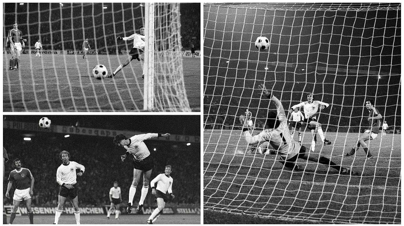 17. Juni 1976: Dieter Müller macht im EM-Halbfinale gegen Jugoslawien aus 1:2 ein 4:2 © imago/DFB