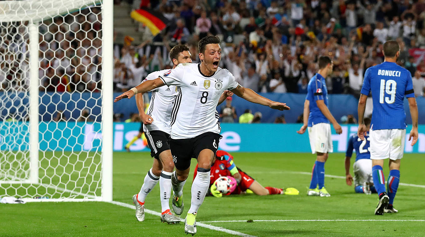 Mesut Özil scored the opening goal in the EURO 2016 clash against Italy.   © 2016 Getty Images