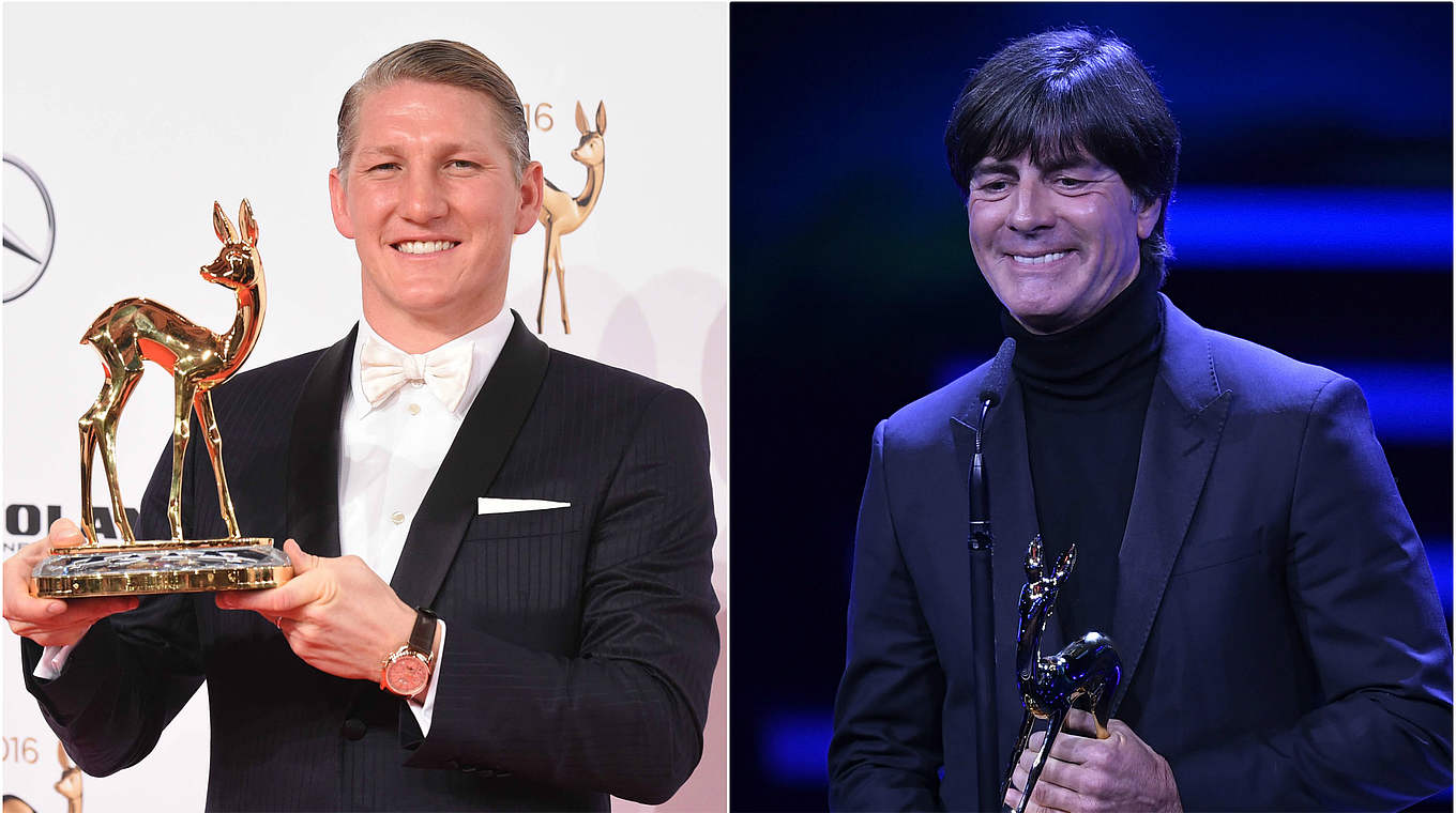 Stolze Bambi-Preisträger 2016: Bastian Schweinsteiger (l.), Bundestrainer Joachim Löw © Hubert Burda Media/DFB