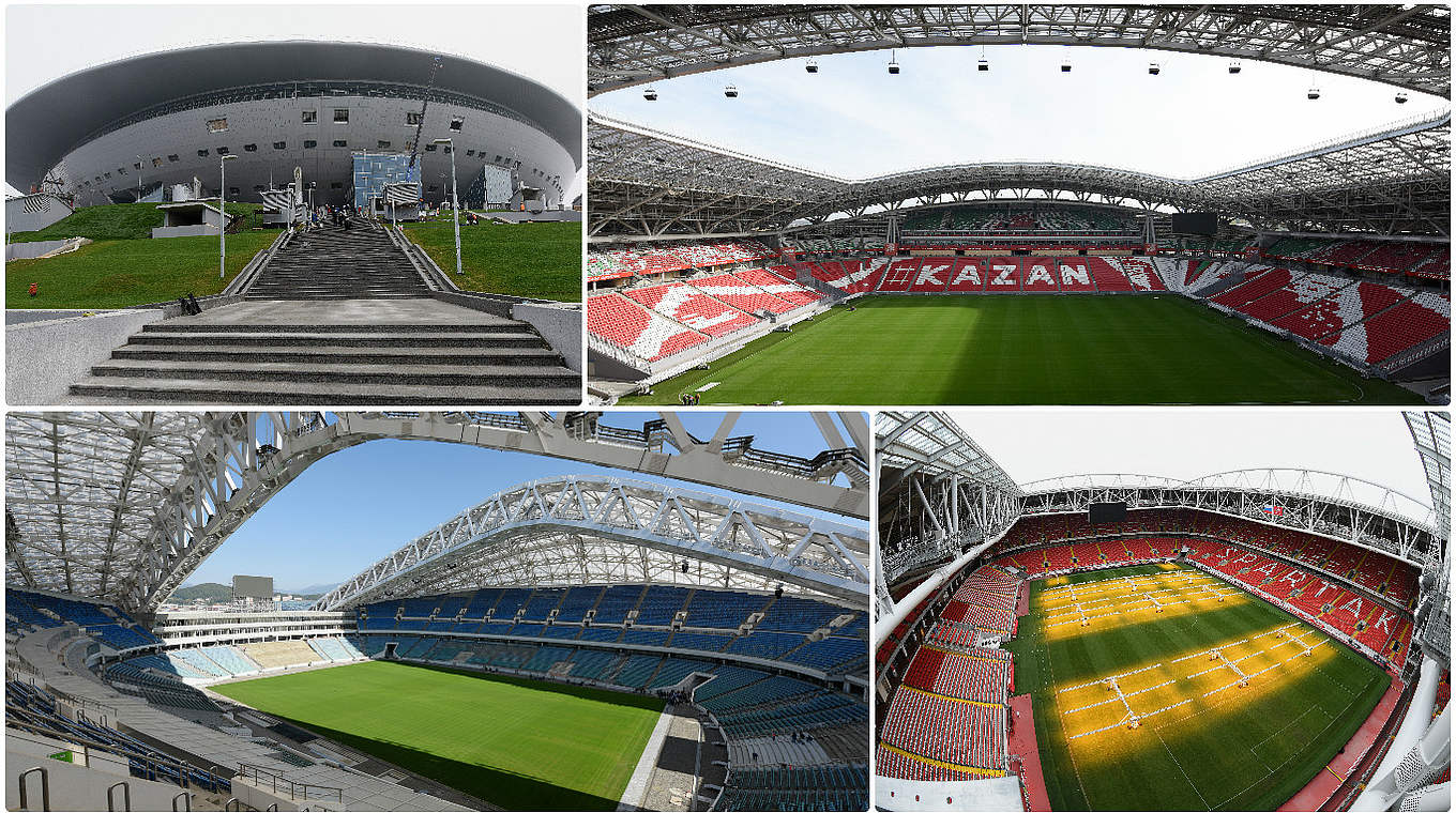 St. Petersburg, Kasan, Sotschi, Moskau (v.l.o.): die vier Stadien des Confed-Cups 2017 © Getty Images/DFB