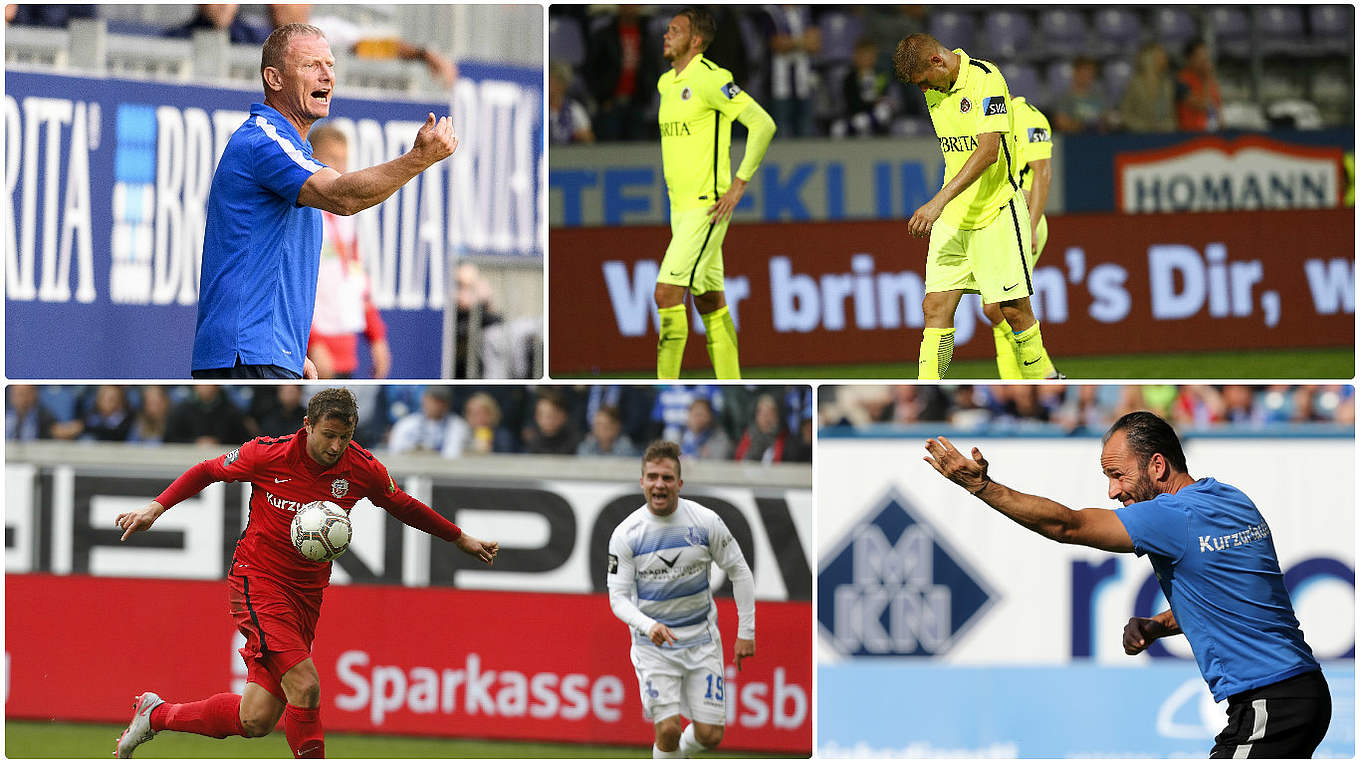 Eröffnen den 16. Spieltag: Wehen Wiesbaden (o.) und Hansa Rostock © Getty Images/DFB