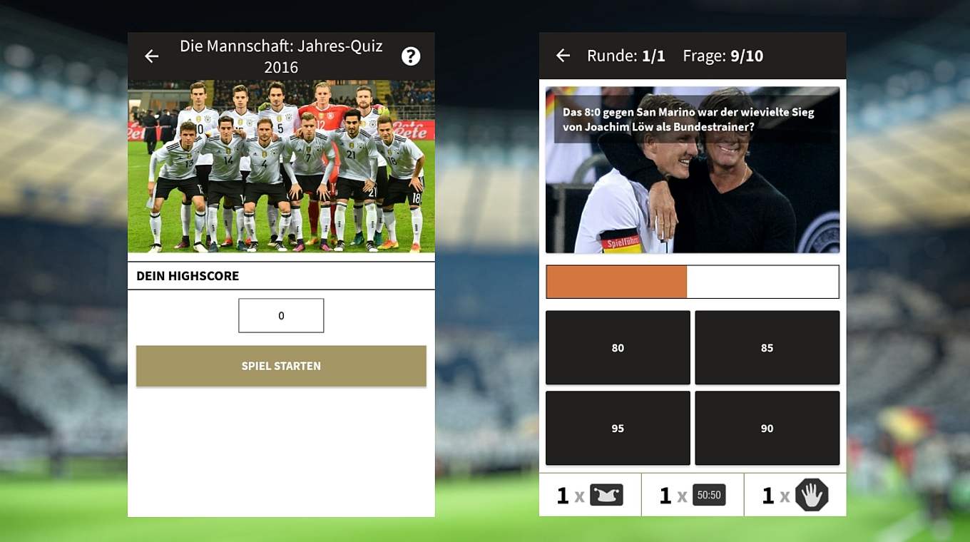 Teste Dein Wissen: mit dem Quiz in der Fan Club-App © 2016 Getty Images/DFB