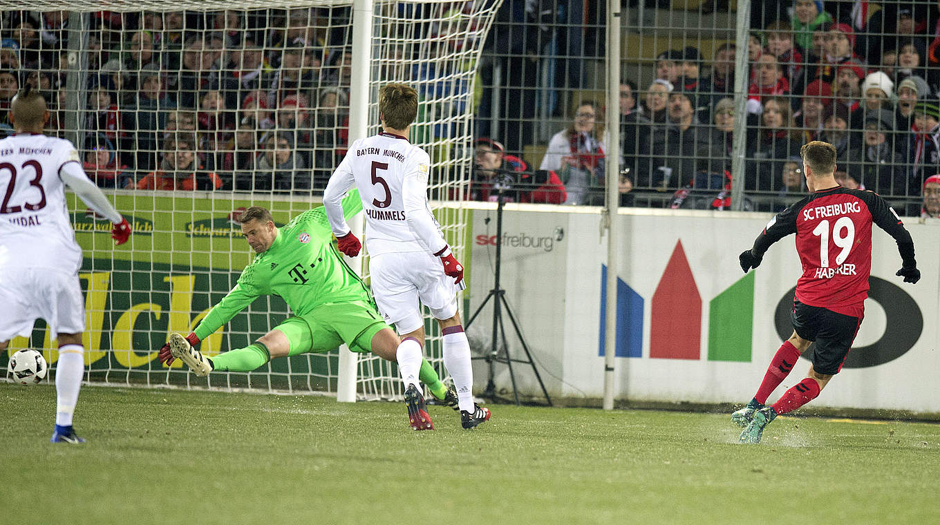 Manuel Neuer was beaten in the fourth minute by Freiburg's Janik Haberer © AFP/Getty Images