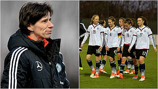 Die U 15-Juniorinnen spielen gegen England: DFB-Trainerin Bettina Wiegmann (l.) © Getty Images/Collage dfb