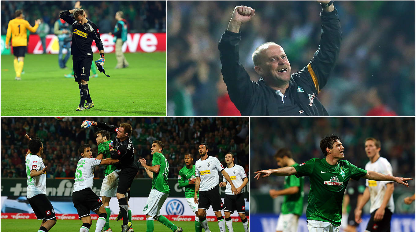 Der bis heute höchste Heimsieg: Bremen schlägt Gladbach 2012 mit 4:0 © Getty Images/Collage DFB