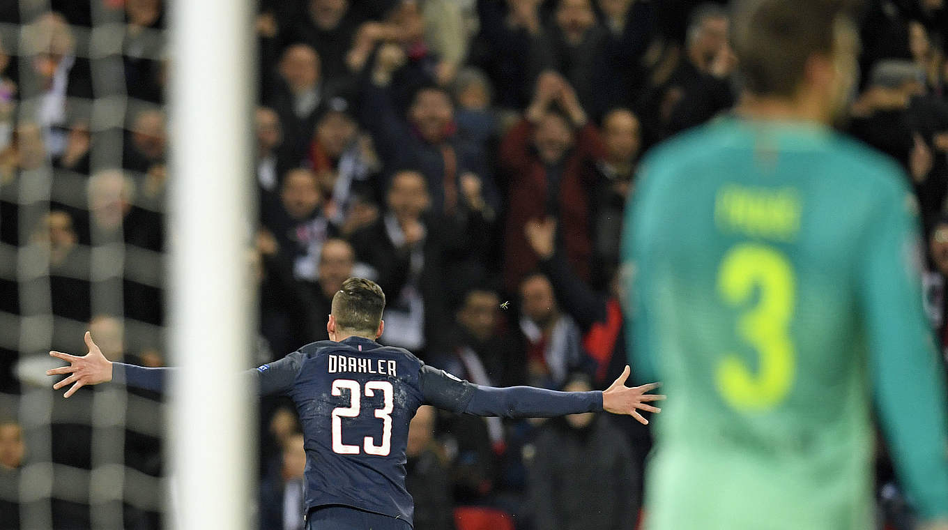 Jubel nach dem zweiten Pariser Treffer: Nationalspieler Julian Draxler (Nr. 23) feiert © AFP/Getty Images