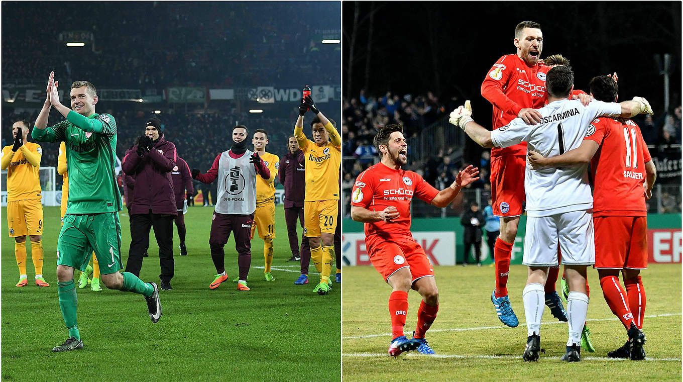Nach Weiterkommen im Achtelfinale: Frankfurt und Bielefeld feiern ihre Torhüter © imago/Collage DFB