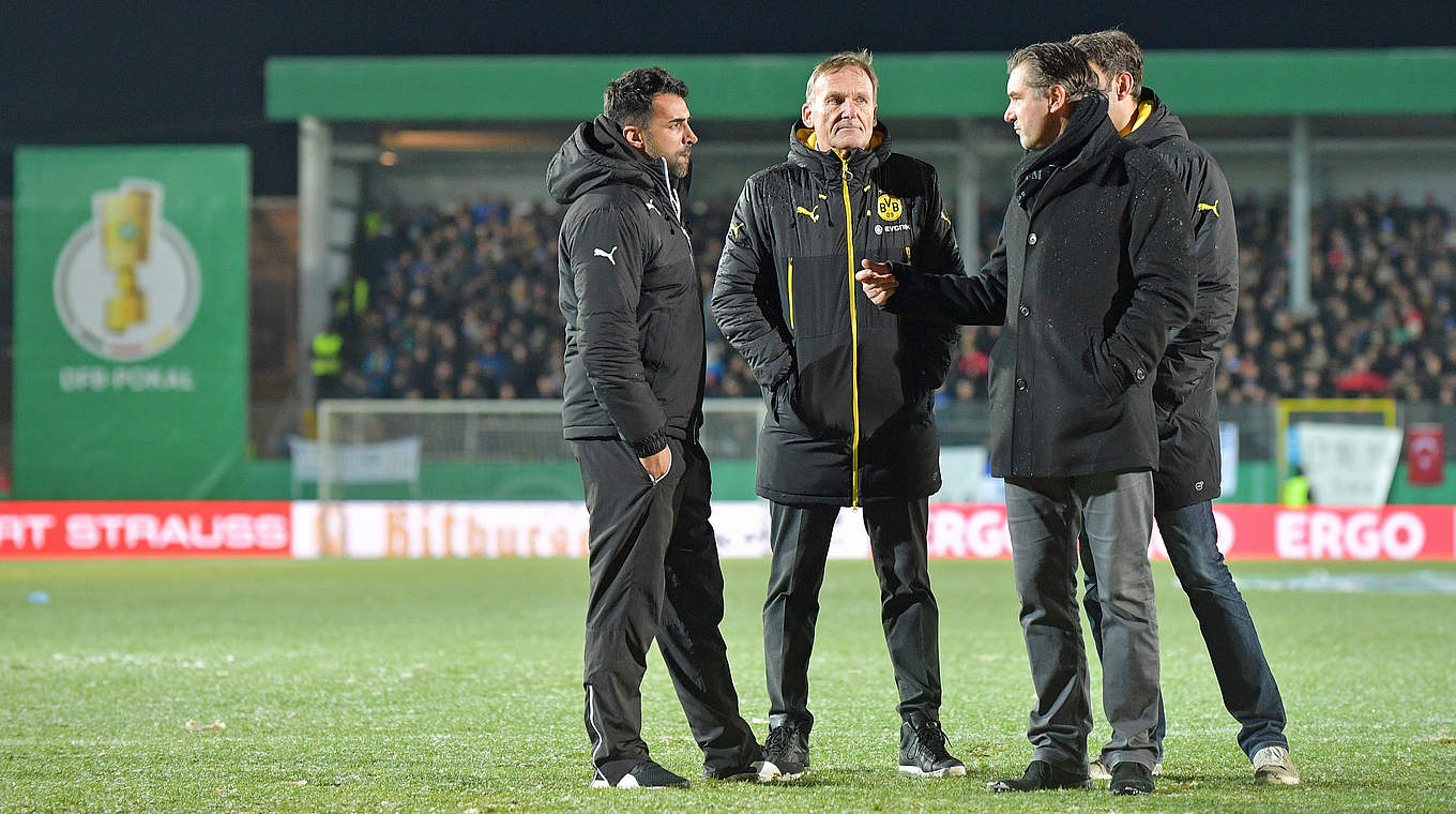 Atalan with Watzke and Zorc: "We are obviously disappointed not to play" © 2017 Getty Images