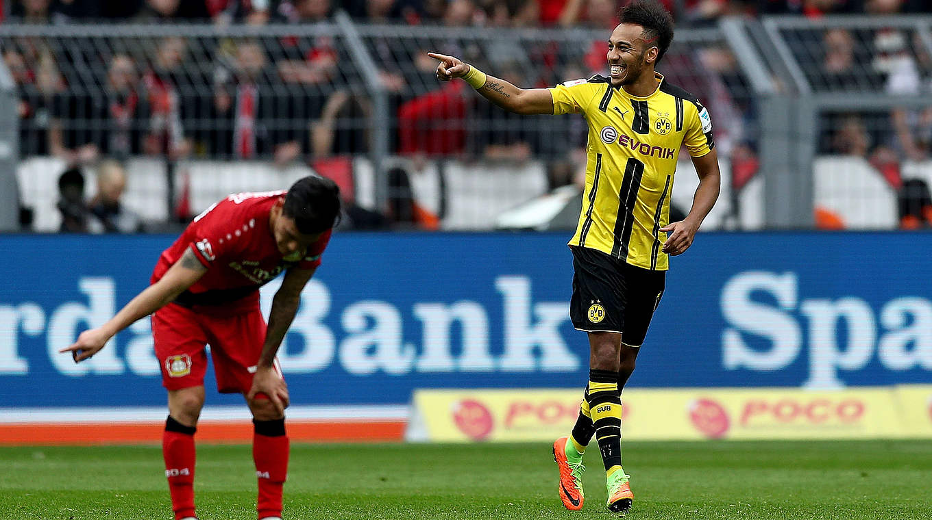 Pierre-Emerick Aubameyang celebrates personal and team success with Dortmund. © 2017 Getty Images