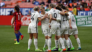 Joy: Celebrating their first win of the SheBelieves Cup © 2017 Getty Images