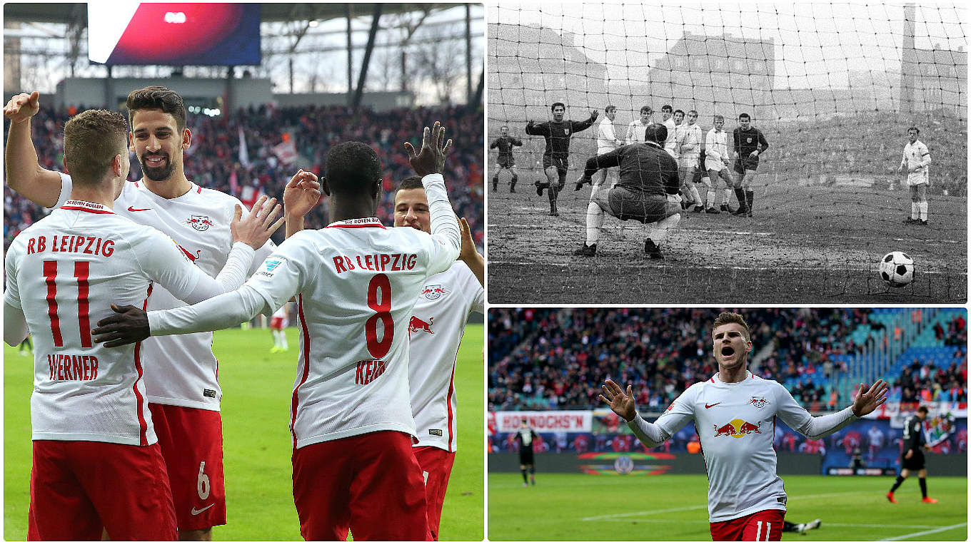 Kann Bayern-Punkterekord der Saison 1965/1966 (r.o.) einstellen: Aufsteiger Leipzig © Getty Images/imago/Collage DFB