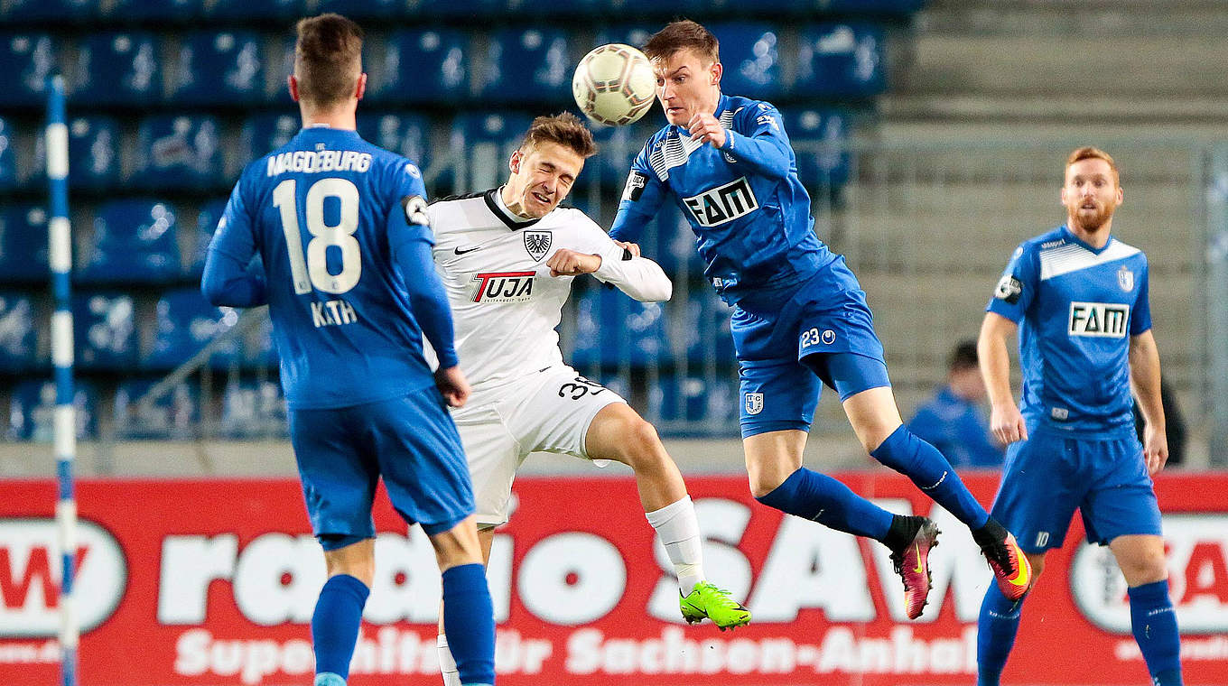 Umkämpfte Partie in der MDCC-Arena: Magdeburg setzt sich gegen Münster durch © imago/foto2press