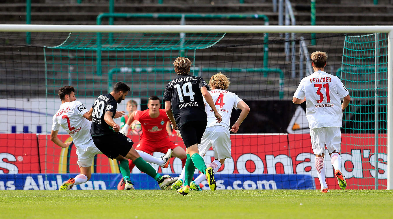 Eine klare Sache im Hinspiel: Preußen Münster besiegt Werder Bremens U 23 mit 4:0 © 2016 Getty Images