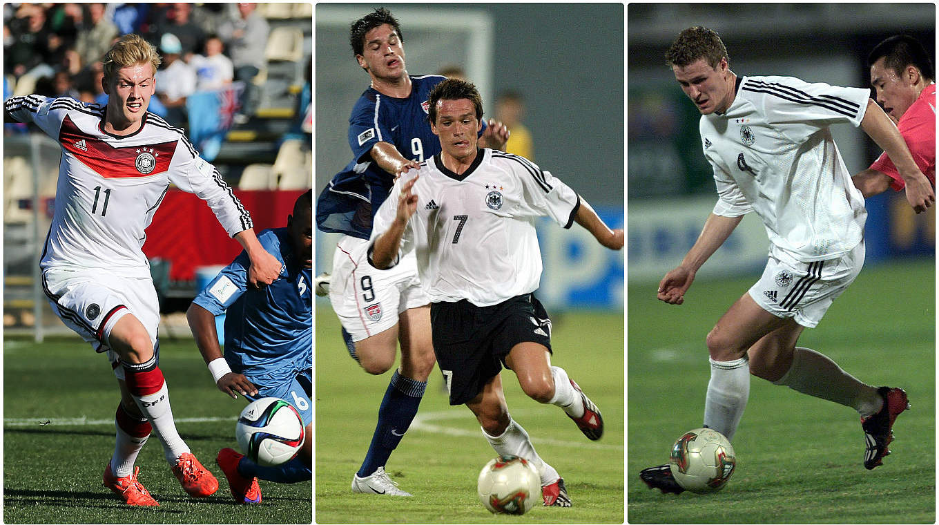 U 20-WM 2003 und 2015: Julian Brandt, Piotr Trochowski und Robert Huth im Einsatz. © Getty Images