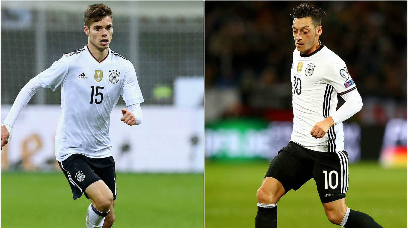 Der eine pausiert, der andere muss dagegen abreisen: Julian Weigl (l.) und Mesut Özil © Getty Images/Collage DFB